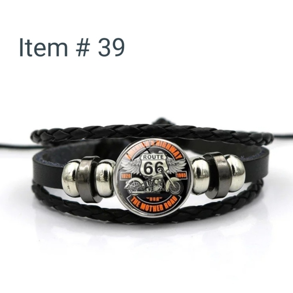 Classic US Route 66 Adjustable Leather Bracelet